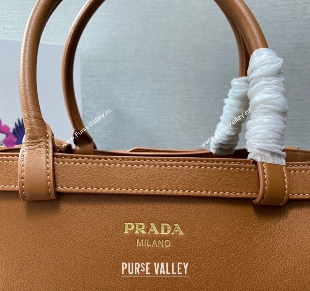 Prada Buckle medium leather handbag with double belt 1BA417 Brown 2024 (ziyin-24022852)