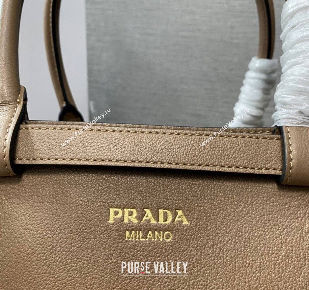 Prada Buckle medium leather handbag with double belt 1BA417 Camel 2024 (ziyin-24022851)