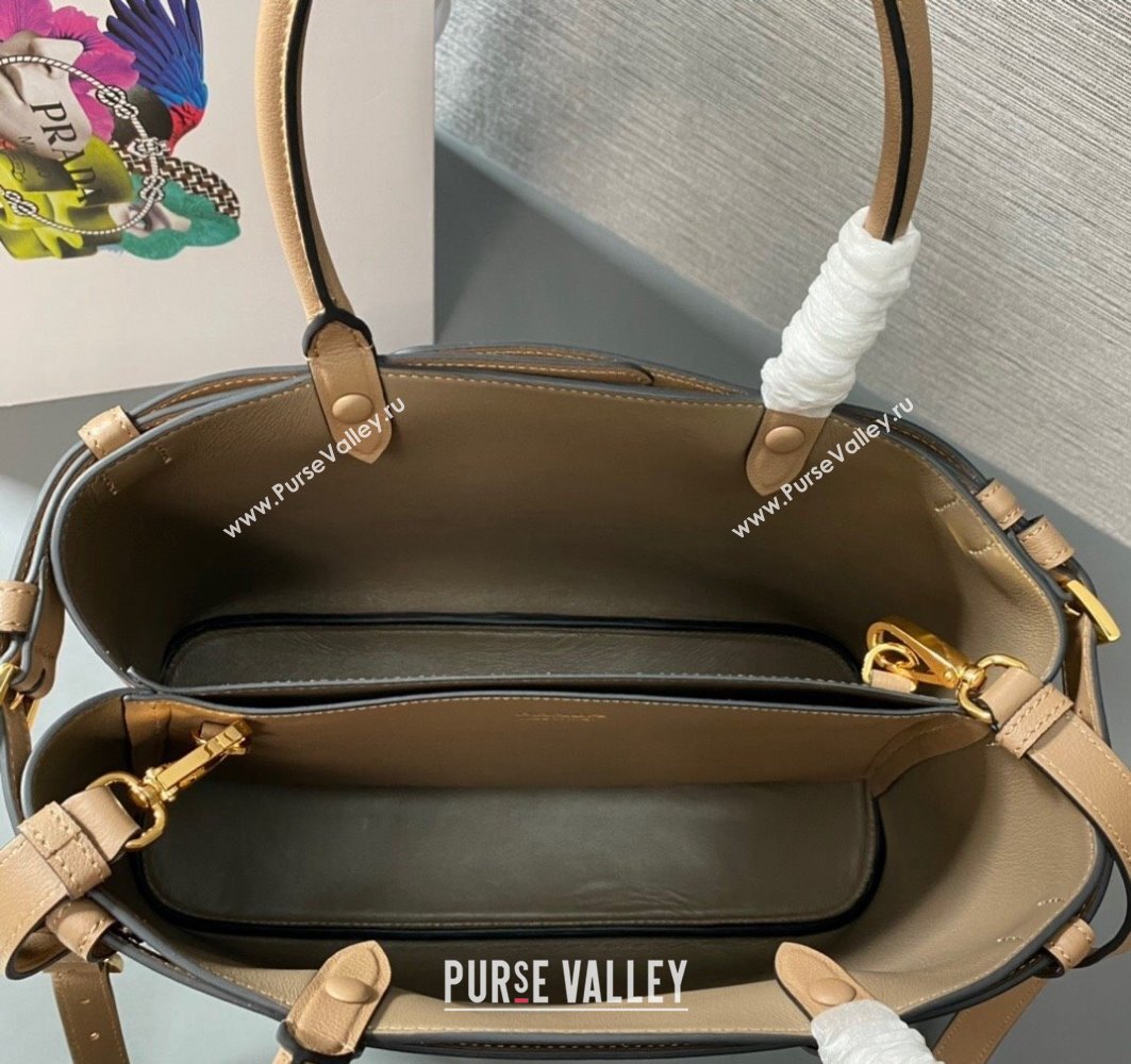 Prada Buckle medium leather handbag with double belt 1BA417 Camel 2024 (ziyin-24022851)