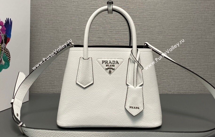 Prada Double leather mini bag 1BG443 White 2024 (ziyin-24022802)