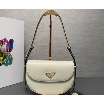 Prada Arque leather shoulder bag with flap 1BD365 White 2024 (ziyin-24022702)