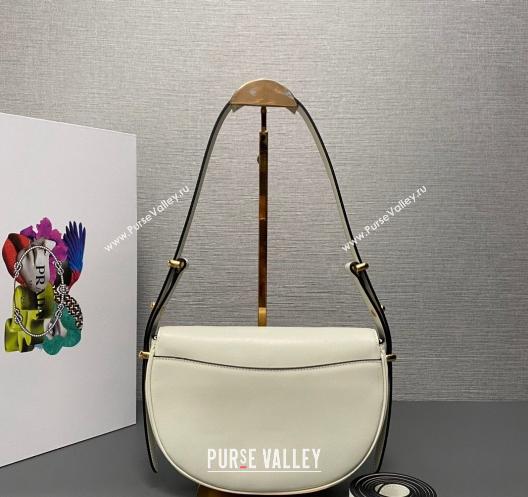 Prada Arque leather shoulder bag with flap 1BD365 White 2024 (ziyin-24022702)