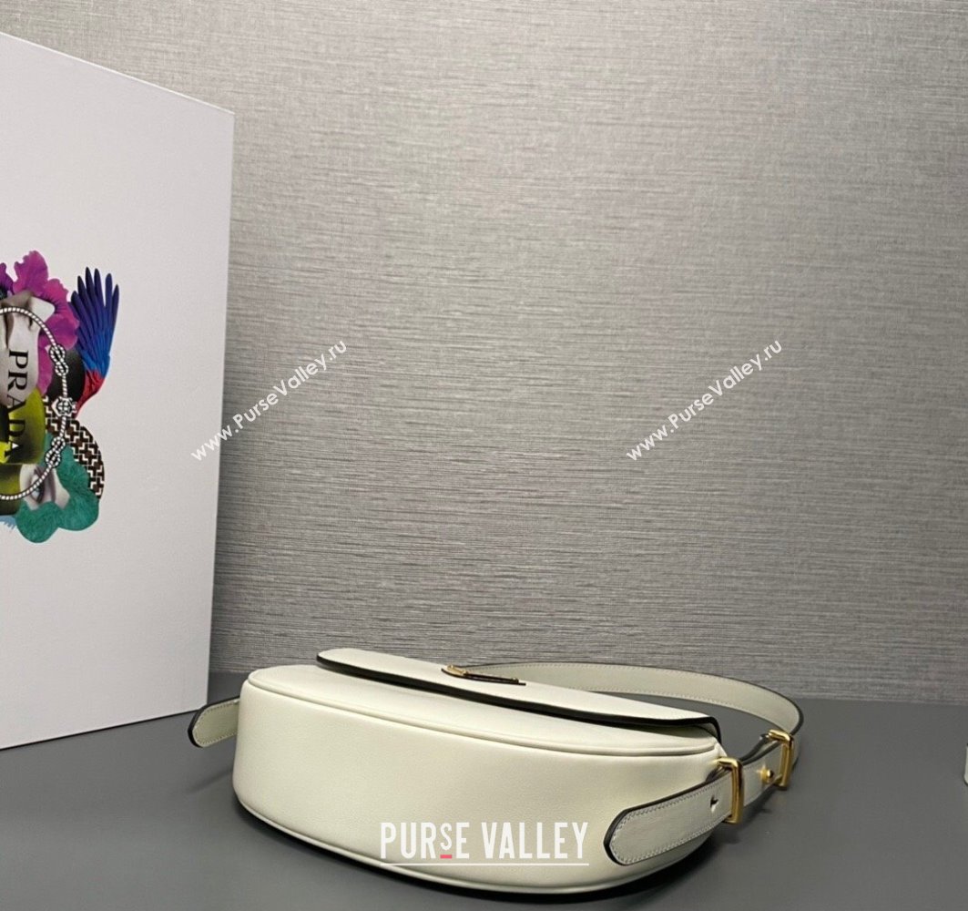 Prada Arque leather shoulder bag with flap 1BD365 White 2024 (ziyin-24022702)