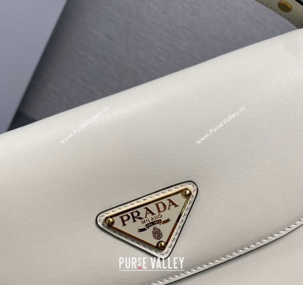 Prada Arque leather shoulder bag with flap 1BD365 White 2024 (ziyin-24022702)