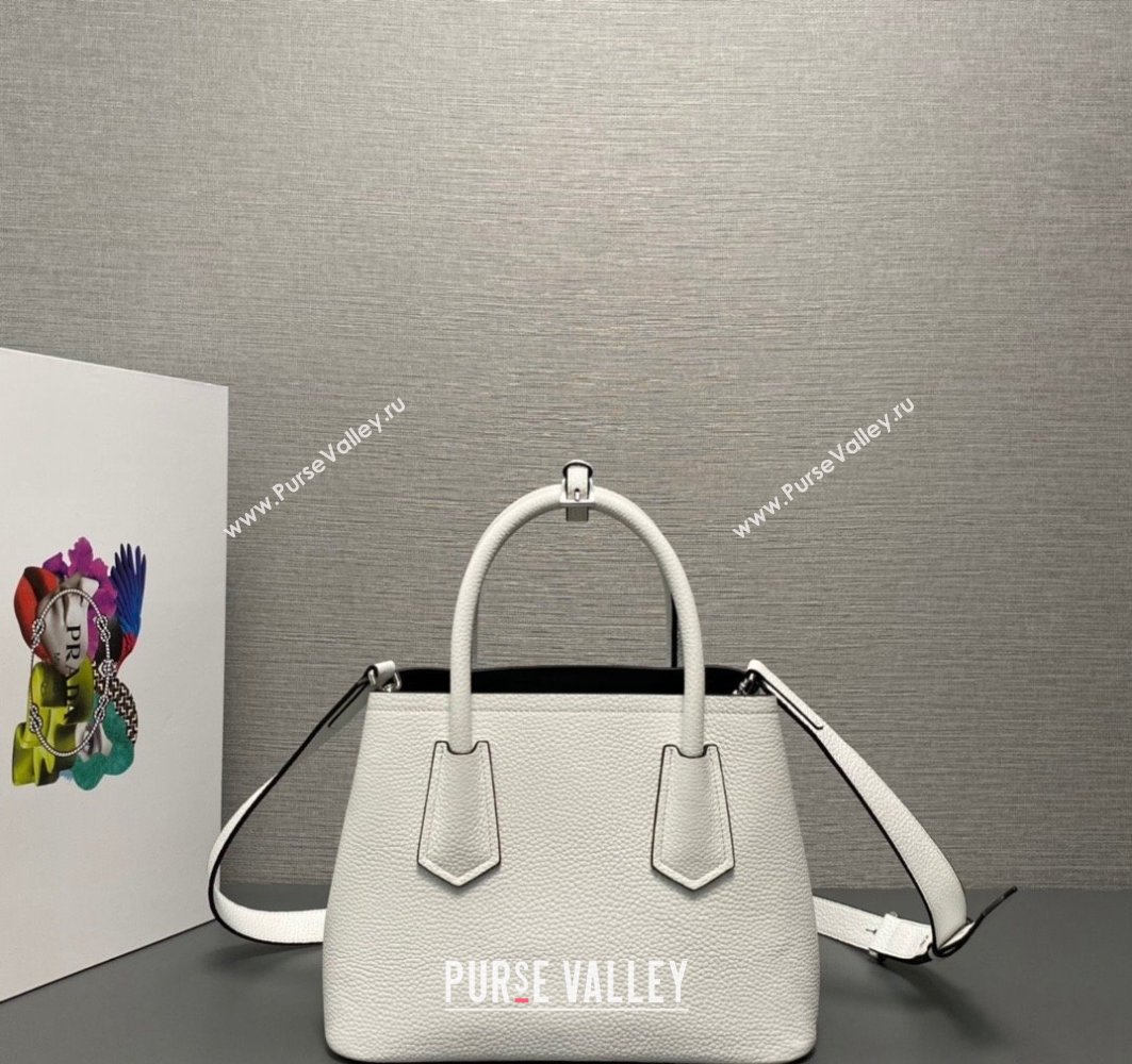 Prada Double leather mini bag 1BG443 White 2024 (ziyin-24022802)