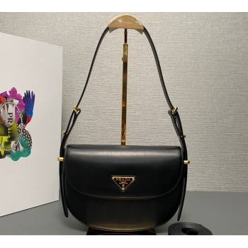 Prada Arque leather shoulder bag with flap 1BD365 Black 2024 (ziyin-24022701)