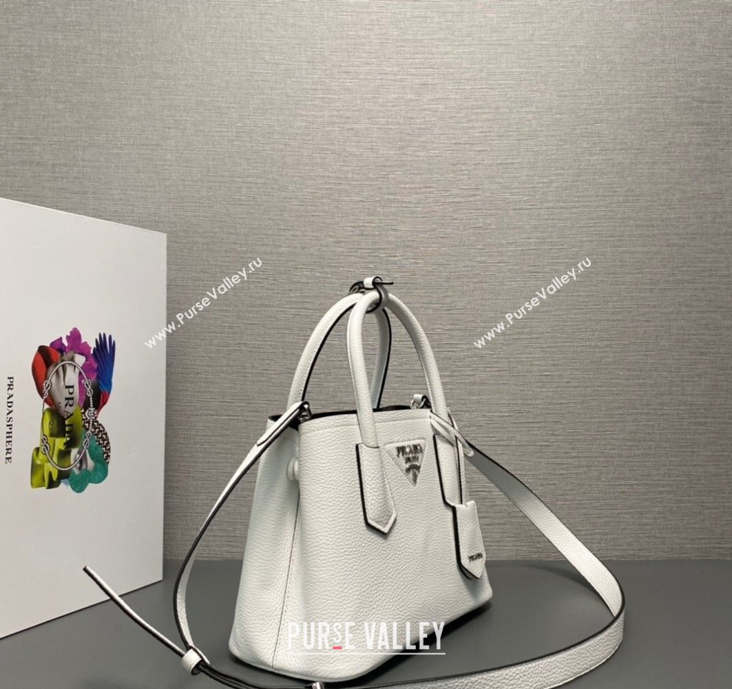 Prada Double leather mini bag 1BG443 White 2024 (ziyin-24022802)