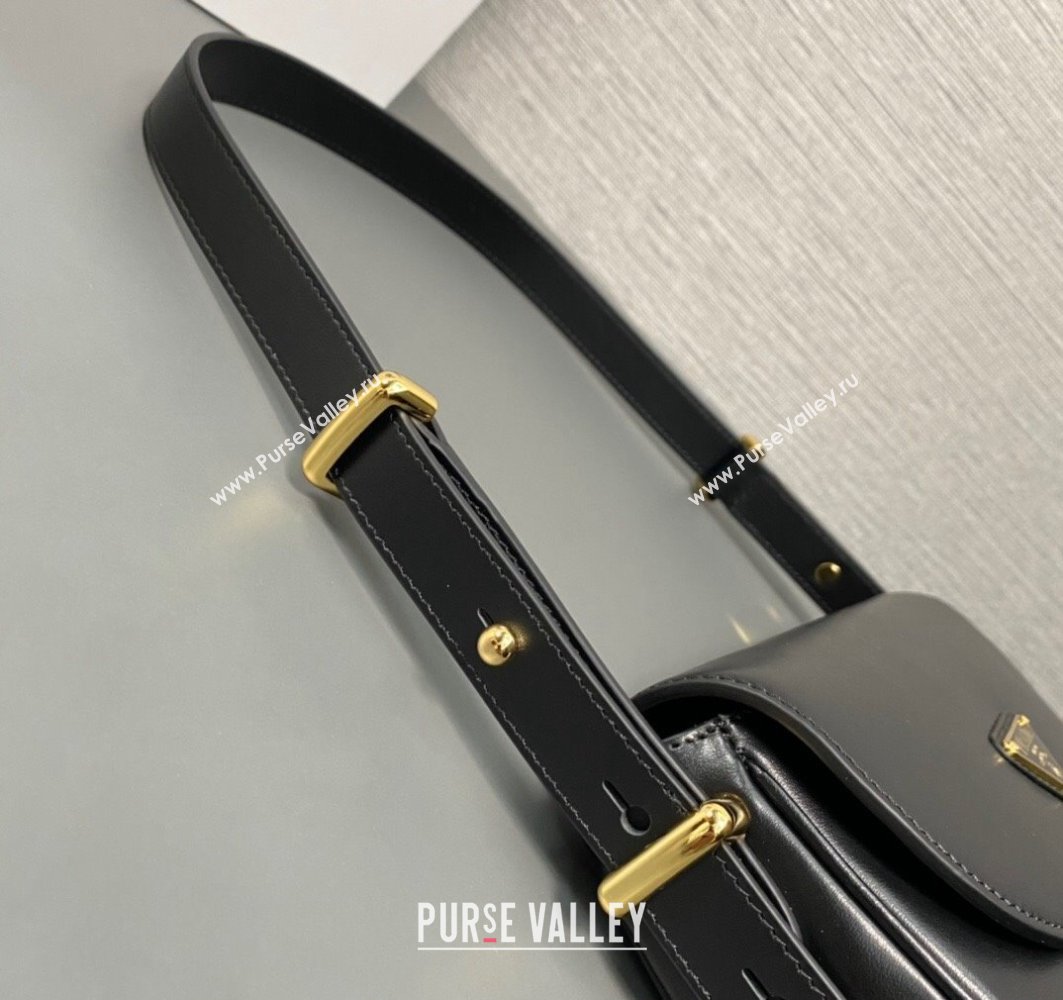 Prada Arque leather shoulder bag with flap 1BD365 Black 2024 (ziyin-24022701)