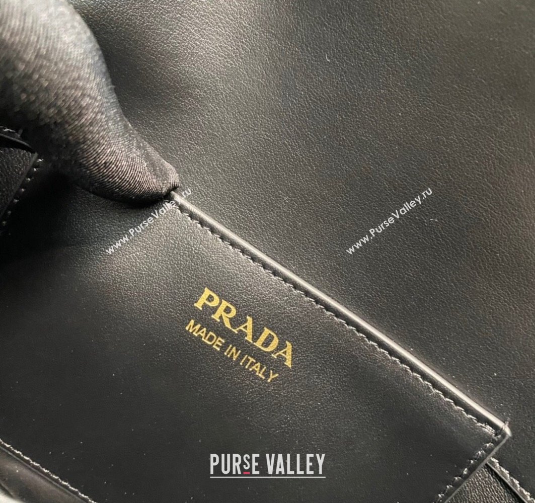 Prada Arque leather shoulder bag with flap 1BD365 Black 2024 (ziyin-24022701)