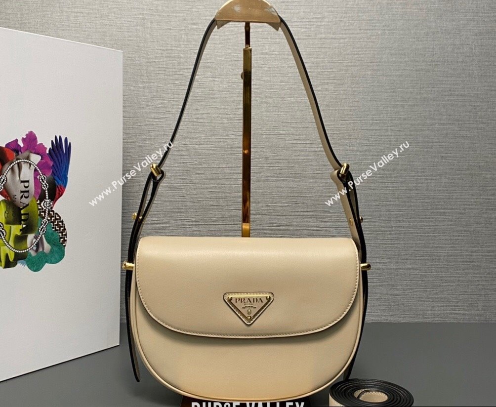 Prada Arque leather shoulder bag with flap 1BD365 Beige 2024 (ziyin-24022703)