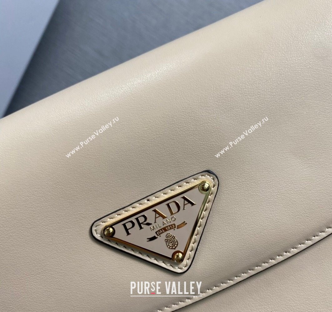 Prada Arque leather shoulder bag with flap 1BD365 Beige 2024 (ziyin-24022703)