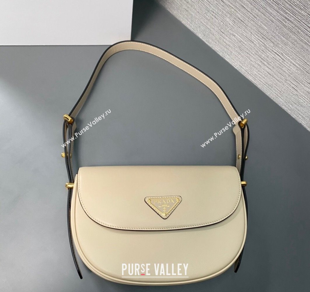 Prada Arque leather shoulder bag with flap 1BD365 Beige 2024 (ziyin-24022703)