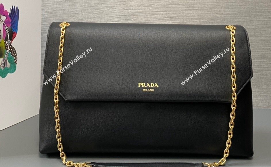 Prada Large leather shoulder bag 1BD368 Black 2024 (ziyin-24022730)