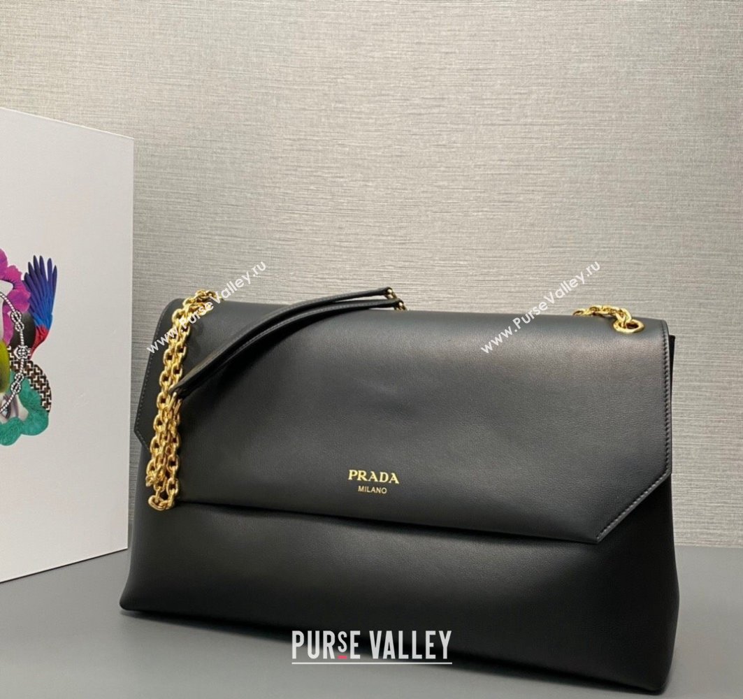 Prada Large leather shoulder bag 1BD368 Black 2024 (ziyin-24022730)