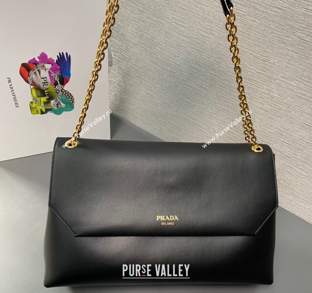 Prada Large leather shoulder bag 1BD368 Black 2024 (ziyin-24022730)