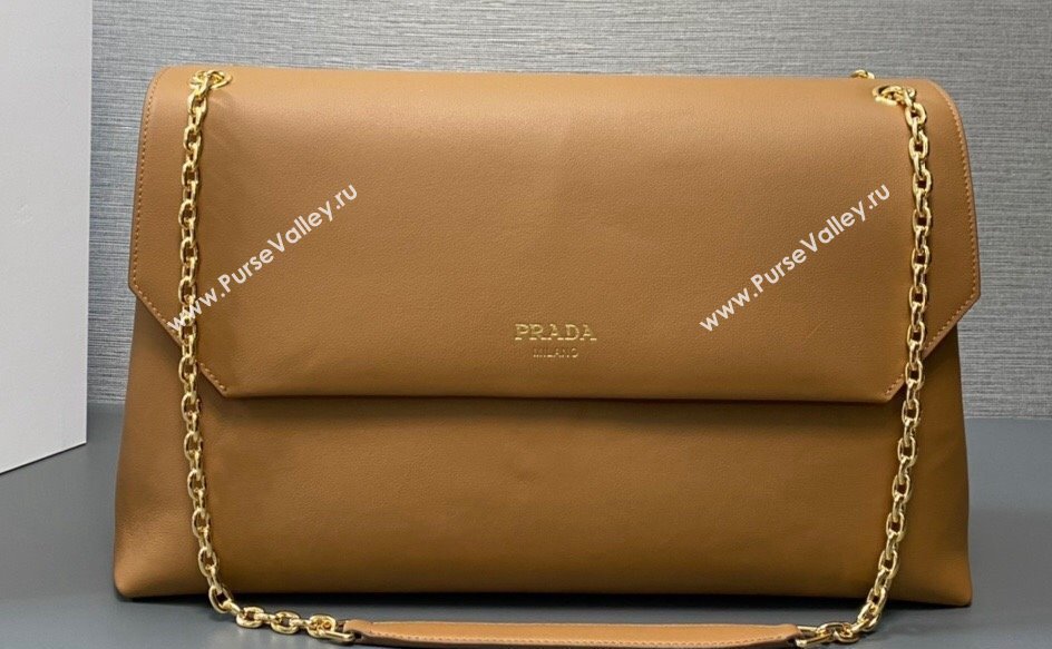 Prada Large leather shoulder bag 1BD368 Brown 2024 (ziyin-24022731)