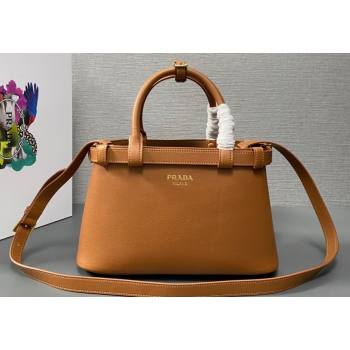 Prada Buckle small leather handbag with double belt 1BA418 Brown 2024 (ziyin-24022855)