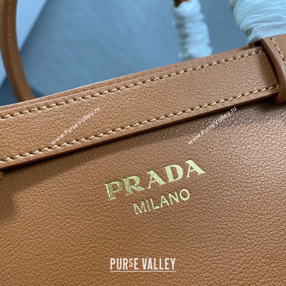 Prada Buckle small leather handbag with double belt 1BA418 Brown 2024 (ziyin-24022855)