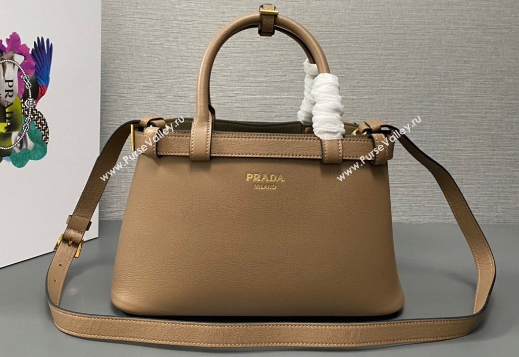 Prada Buckle small leather handbag with double belt 1BA418 Camel 2024 (ziyin-24022854)