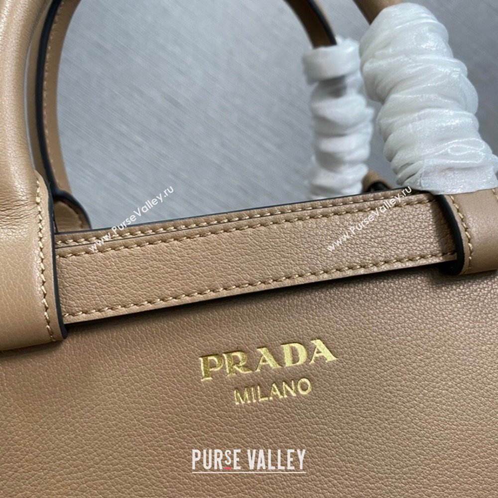 Prada Buckle small leather handbag with double belt 1BA418 Camel 2024 (ziyin-24022854)