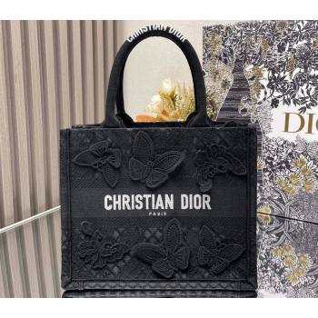 Dior Small Book Tote Bag in Black D-Lace Butterfly Embroidery with 3D Macrame Effect 2024 (ziyin-24022909)