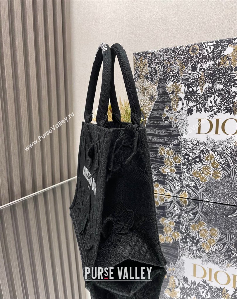 Dior Small Book Tote Bag in Black D-Lace Butterfly Embroidery with 3D Macrame Effect 2024 (ziyin-24022909)