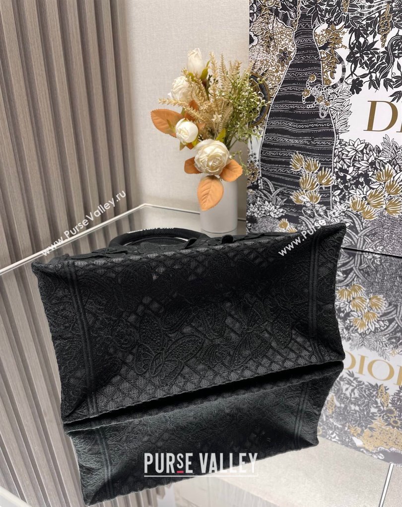 Dior Small Book Tote Bag in Black D-Lace Butterfly Embroidery with 3D Macrame Effect 2024 (ziyin-24022909)