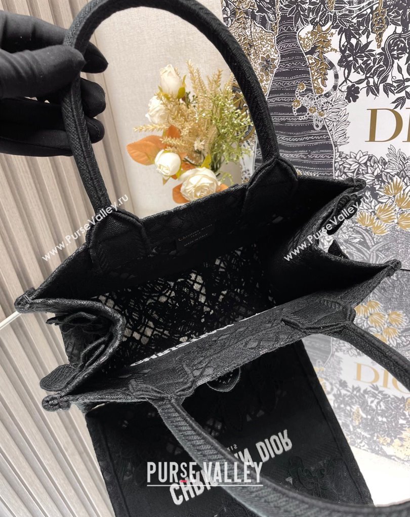 Dior Small Book Tote Bag in Black D-Lace Butterfly Embroidery with 3D Macrame Effect 2024 (ziyin-24022909)