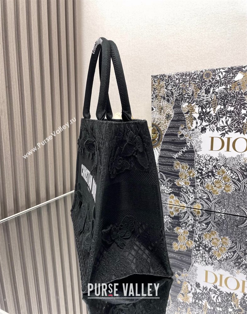 Dior Medium Book Tote Bag in Black D-Lace Butterfly Embroidery with 3D Macrame Effect 2024 (ziyin-24022907)