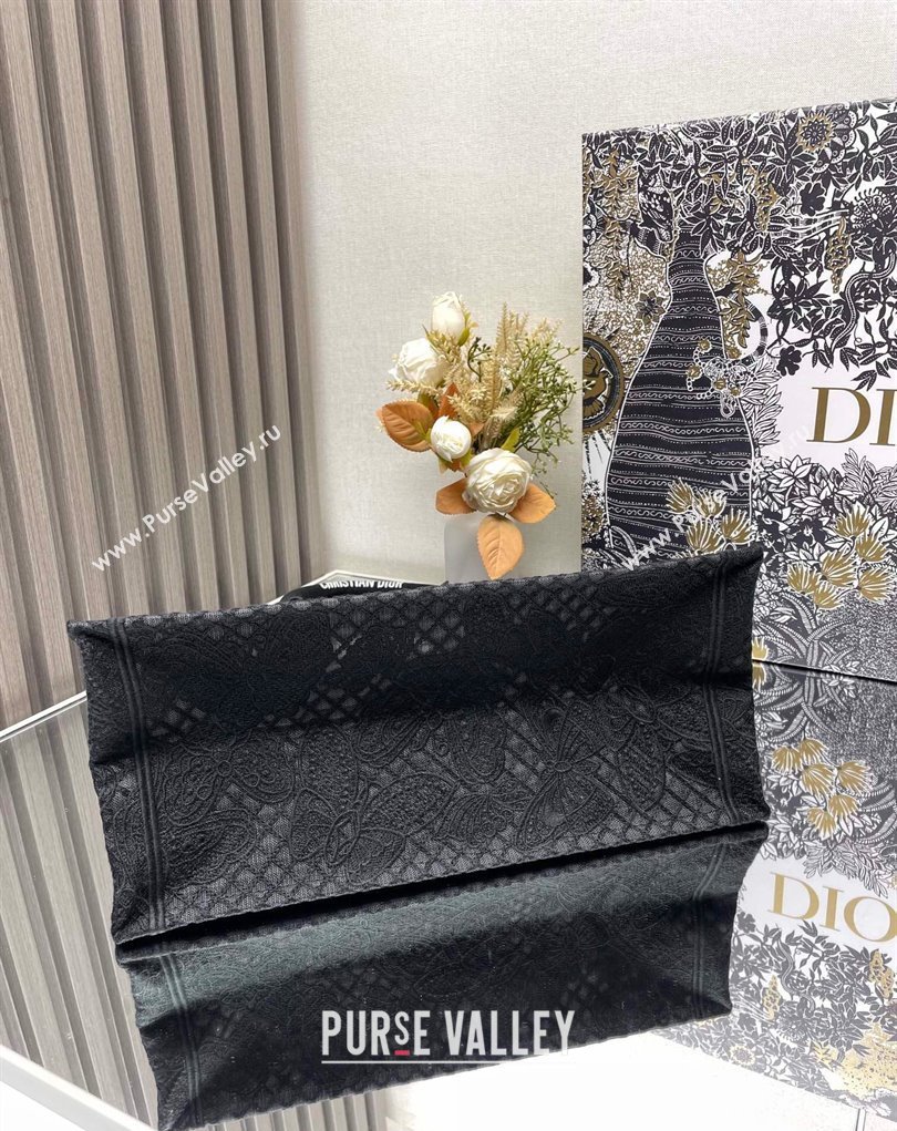 Dior Medium Book Tote Bag in Black D-Lace Butterfly Embroidery with 3D Macrame Effect 2024 (ziyin-24022907)