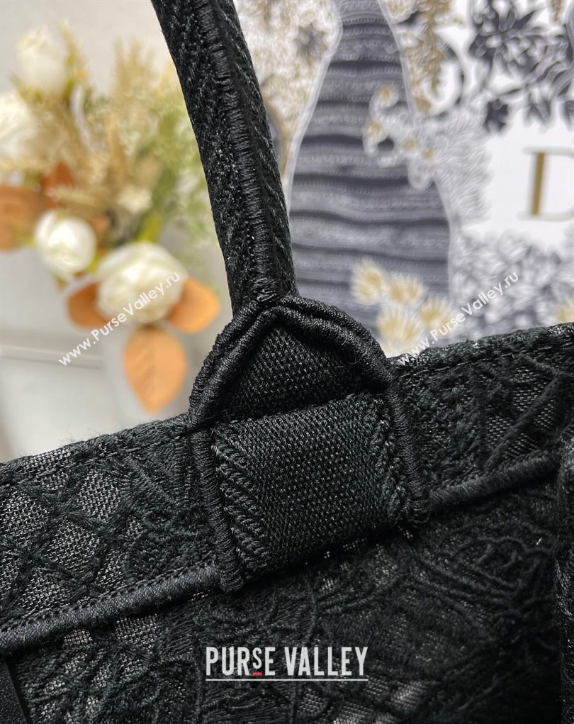 Dior Medium Book Tote Bag in Black D-Lace Butterfly Embroidery with 3D Macrame Effect 2024 (ziyin-24022907)