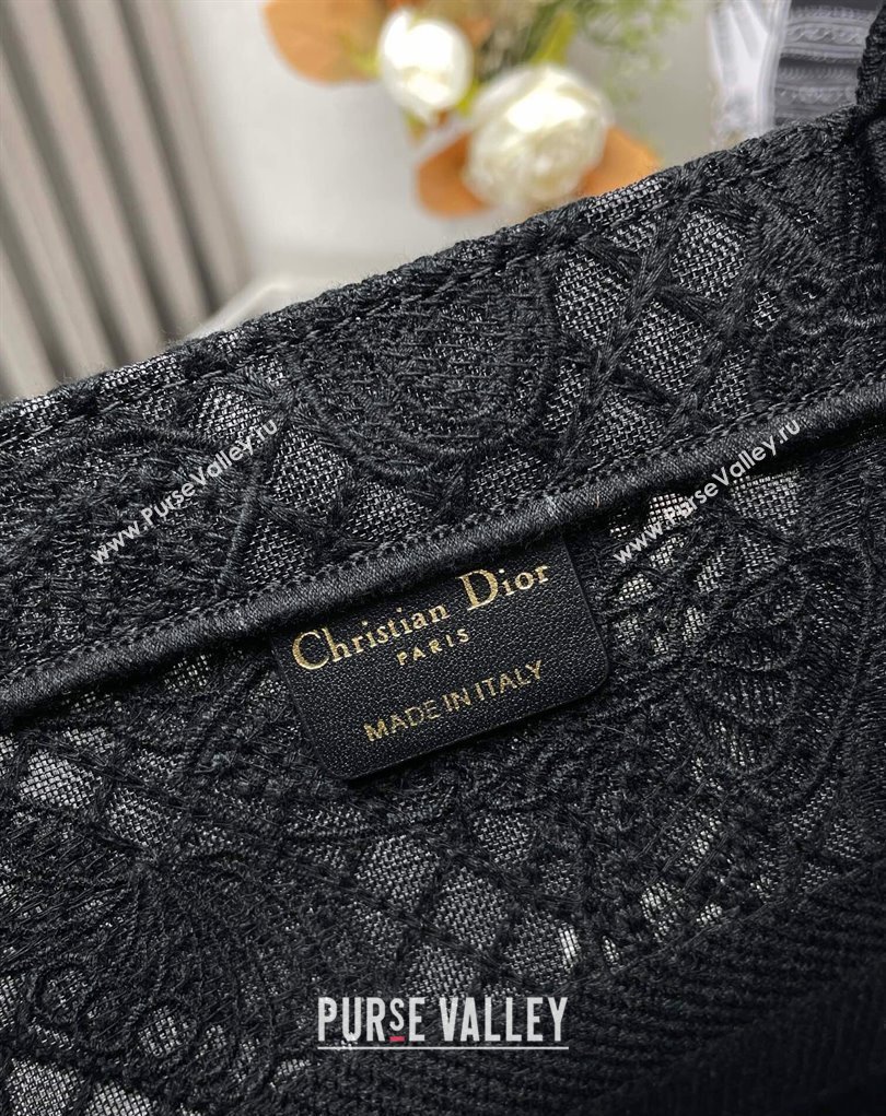 Dior Medium Book Tote Bag in Black D-Lace Butterfly Embroidery with 3D Macrame Effect 2024 (ziyin-24022907)