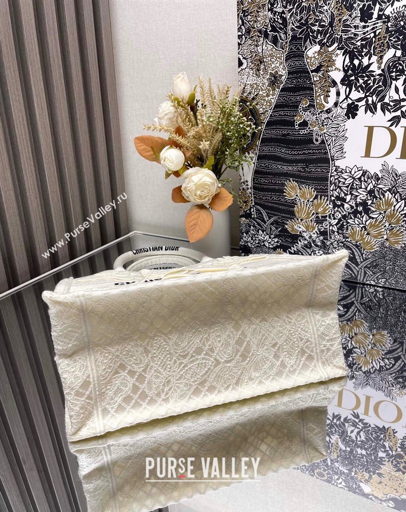 Dior Small Book Tote Bag in White D-Lace Butterfly Embroidery with 3D Macrame Effect 2024 (ziyin-24022910)