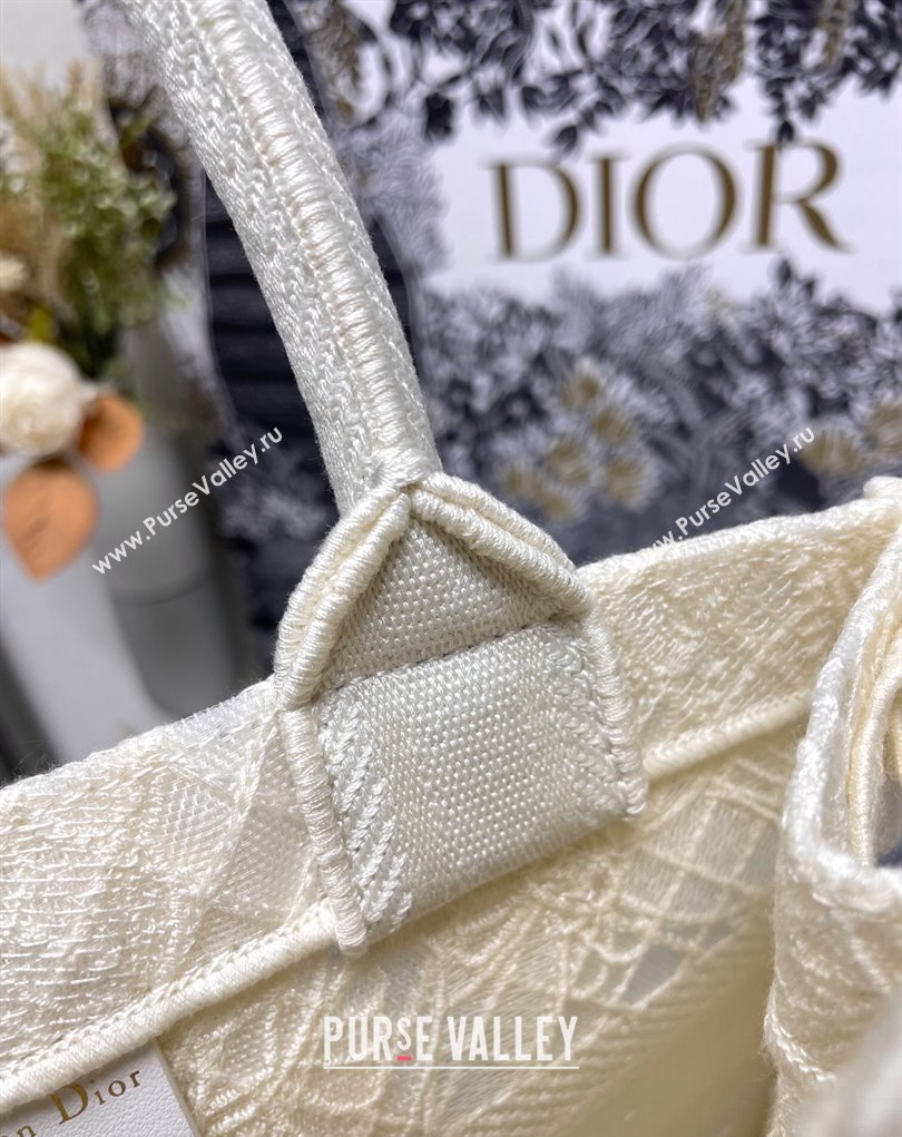 Dior Small Book Tote Bag in White D-Lace Butterfly Embroidery with 3D Macrame Effect 2024 (ziyin-24022910)