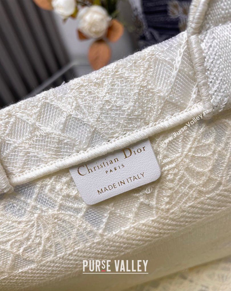 Dior Small Book Tote Bag in White D-Lace Butterfly Embroidery with 3D Macrame Effect 2024 (ziyin-24022910)