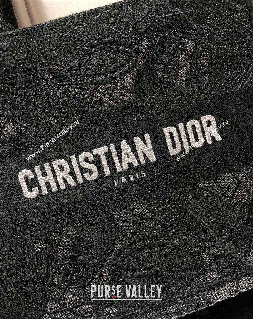 Dior Small Book Tote Bag in Black D-Lace Butterfly Embroidery 2024 (ziyin-24022904)