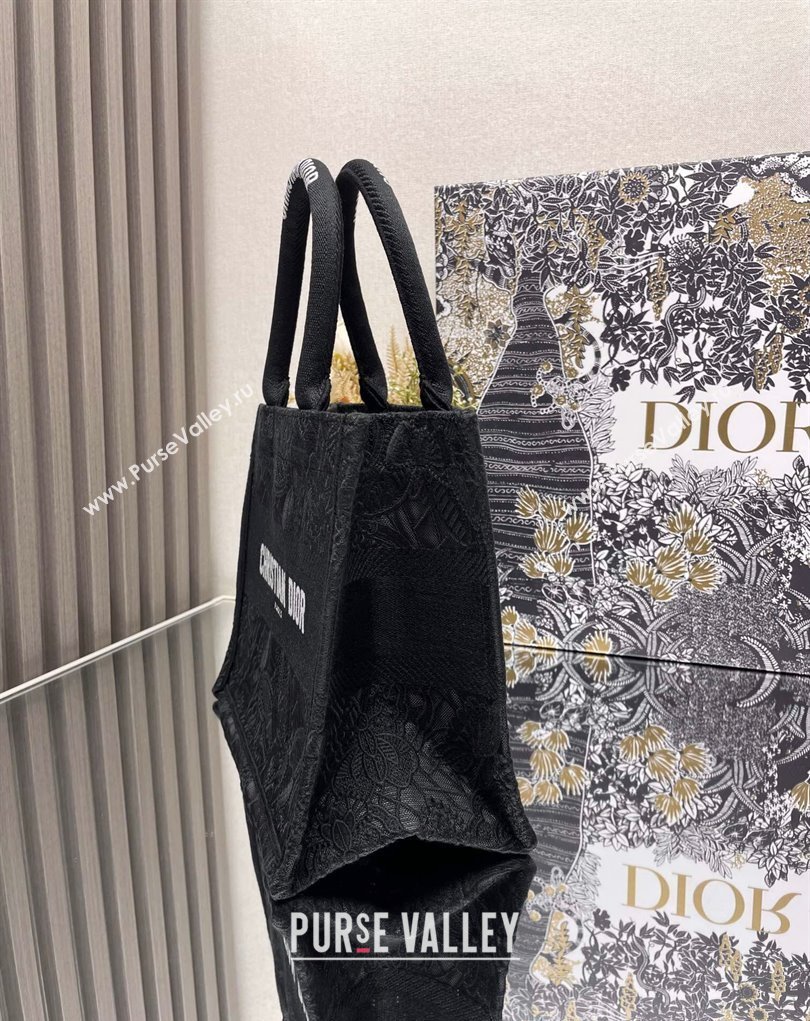 Dior Small Book Tote Bag in Black D-Lace Butterfly Embroidery 2024 (ziyin-24022904)