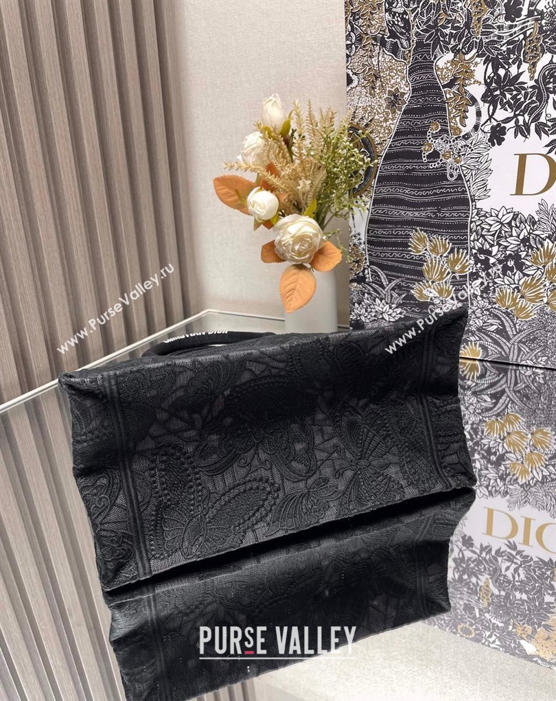 Dior Small Book Tote Bag in Black D-Lace Butterfly Embroidery 2024 (ziyin-24022904)