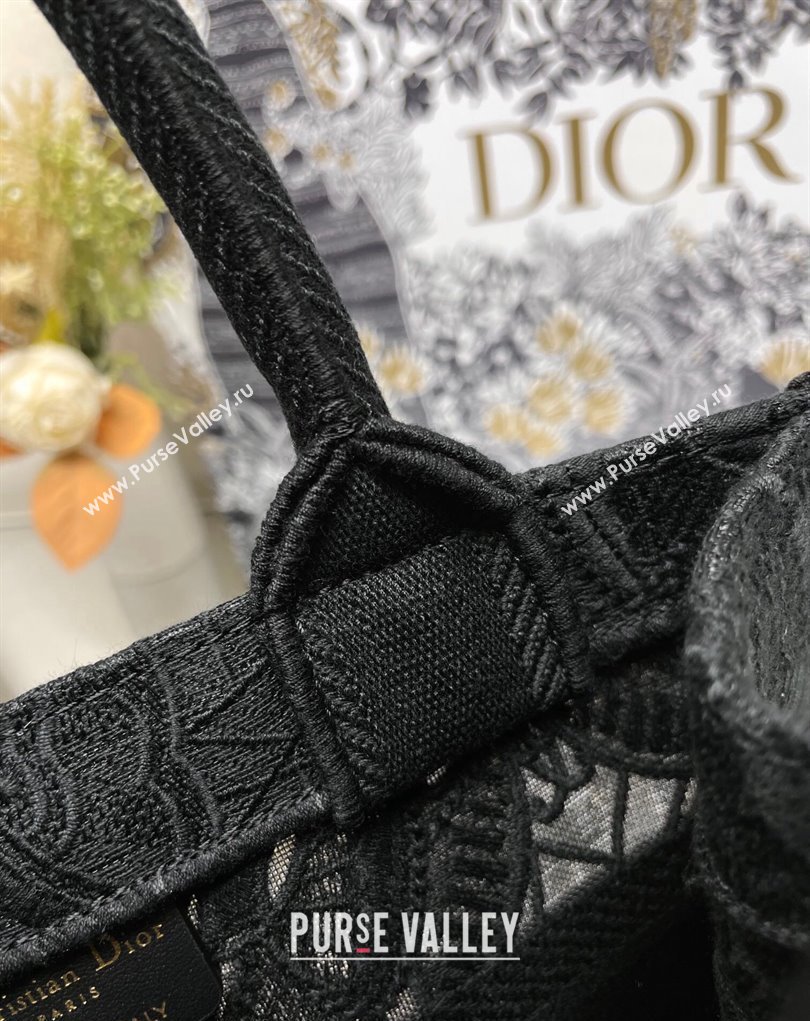 Dior Small Book Tote Bag in Black D-Lace Butterfly Embroidery 2024 (ziyin-24022904)