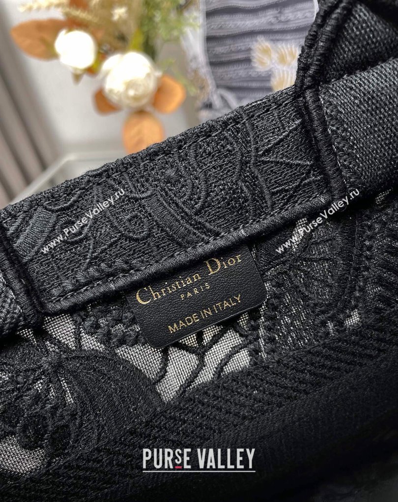 Dior Small Book Tote Bag in Black D-Lace Butterfly Embroidery 2024 (ziyin-24022904)