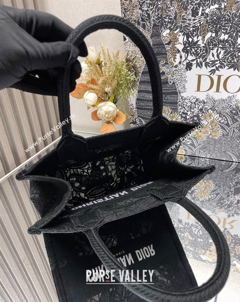 Dior Small Book Tote Bag in Black D-Lace Butterfly Embroidery 2024 (ziyin-24022904)