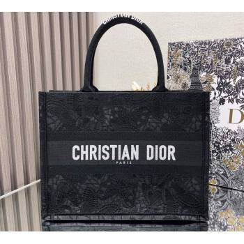 Dior Medium Book Tote Bag in Black D-Lace Butterfly Embroidery 2024 (ziyin-24022901)