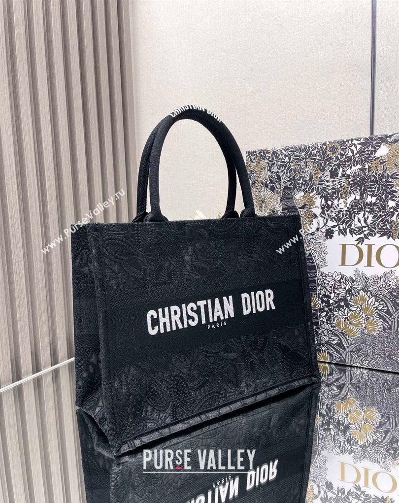 Dior Medium Book Tote Bag in Black D-Lace Butterfly Embroidery 2024 (ziyin-24022901)