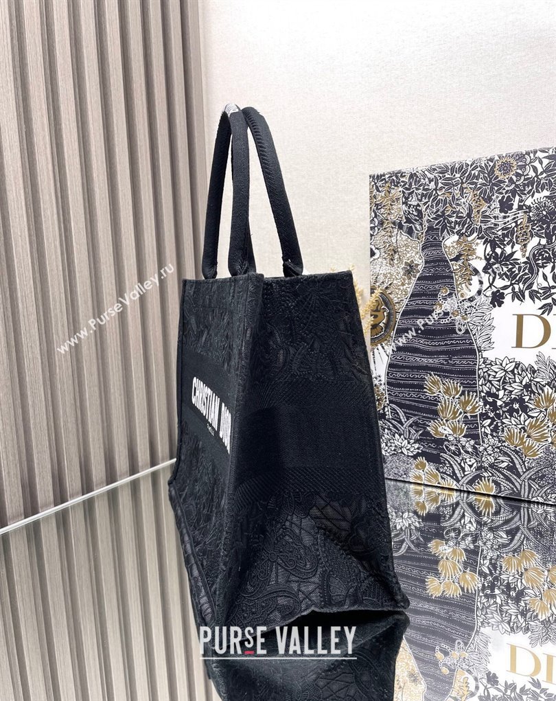 Dior Medium Book Tote Bag in Black D-Lace Butterfly Embroidery 2024 (ziyin-24022901)