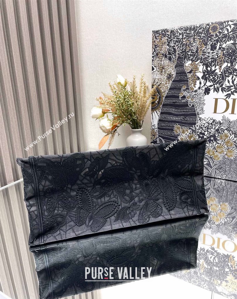 Dior Medium Book Tote Bag in Black D-Lace Butterfly Embroidery 2024 (ziyin-24022901)