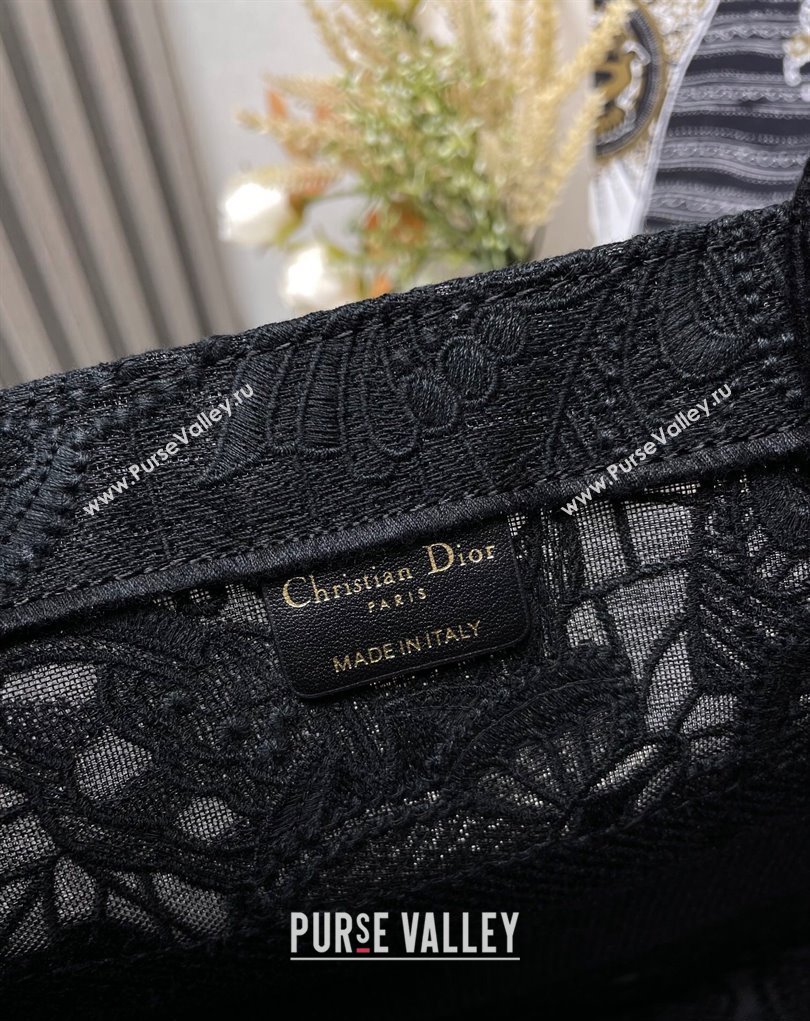 Dior Medium Book Tote Bag in Black D-Lace Butterfly Embroidery 2024 (ziyin-24022901)