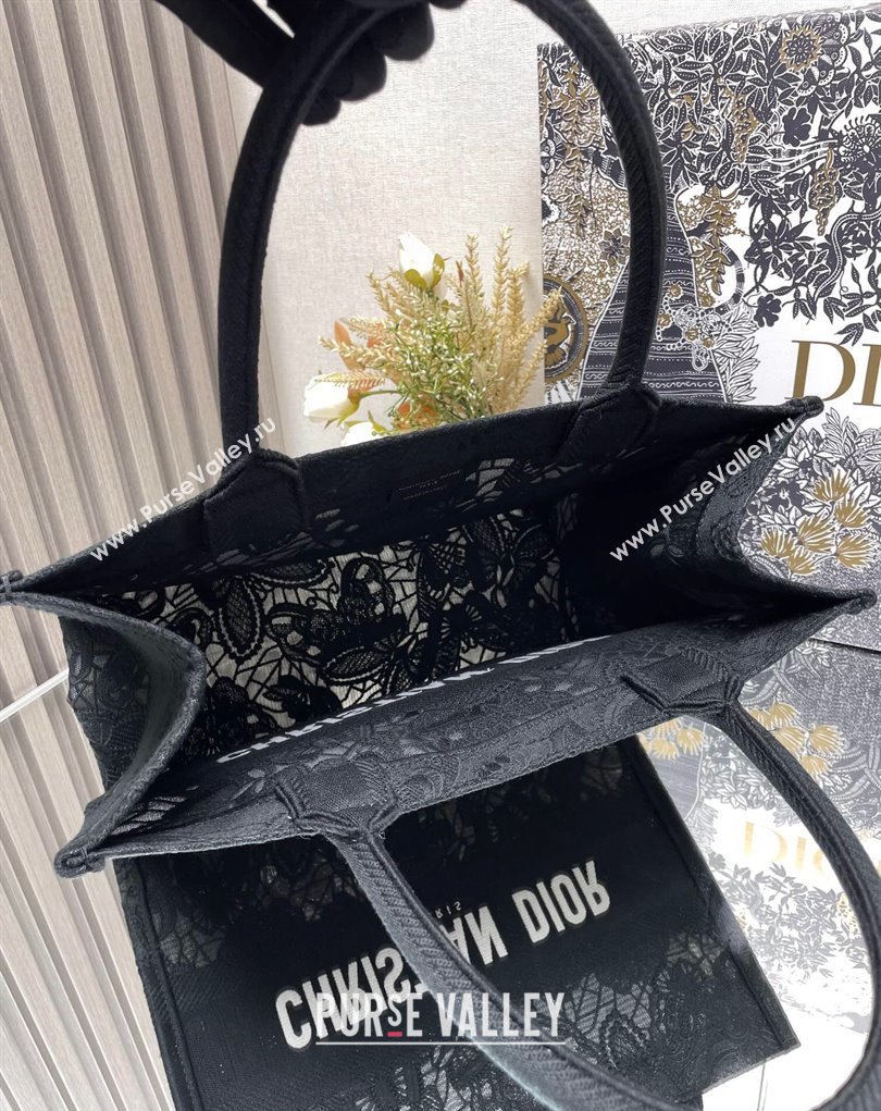 Dior Medium Book Tote Bag in Black D-Lace Butterfly Embroidery 2024 (ziyin-24022901)