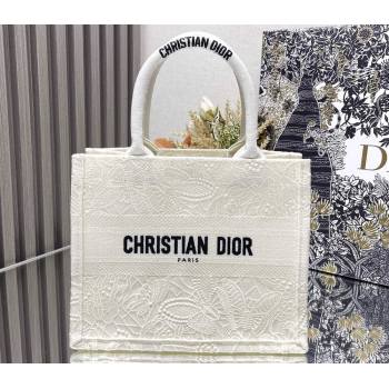 Dior Small Book Tote Bag in White D-Lace Butterfly Embroidery 2024 (ziyin-24022905)