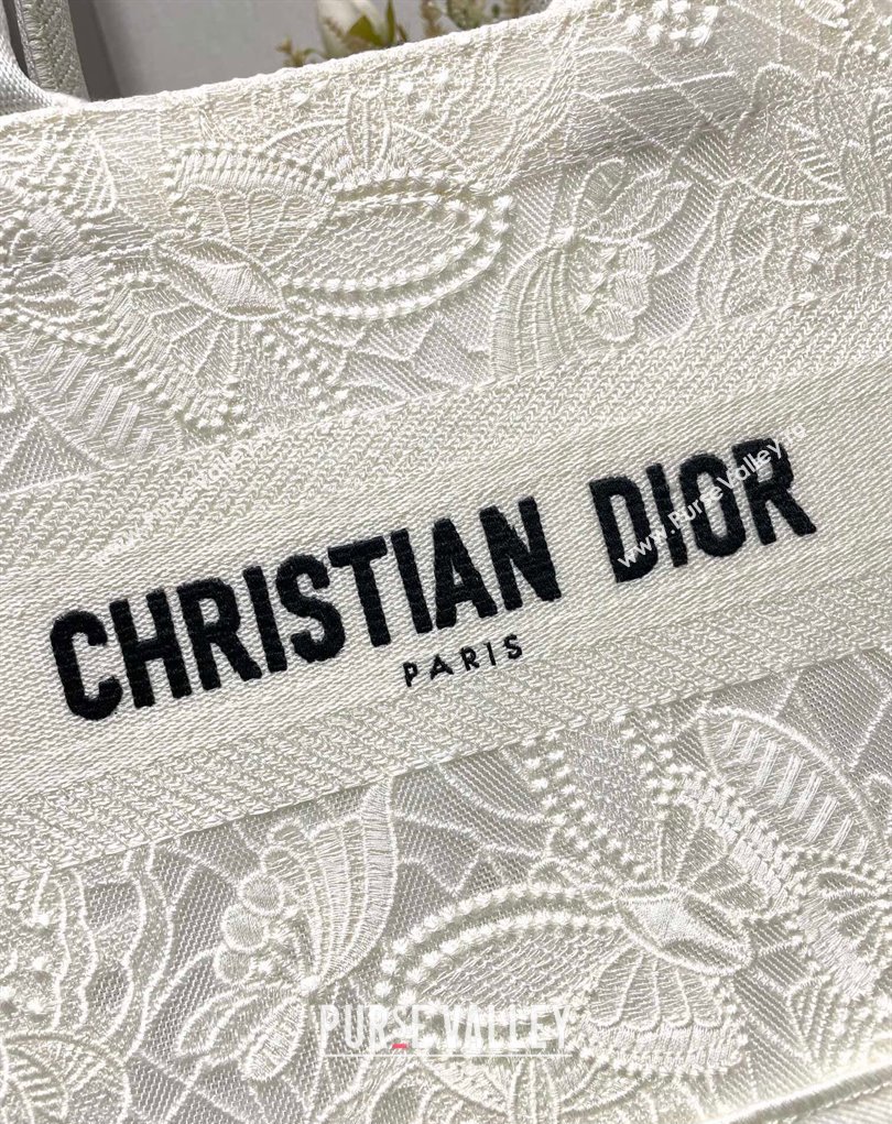 Dior Small Book Tote Bag in White D-Lace Butterfly Embroidery 2024 (ziyin-24022905)