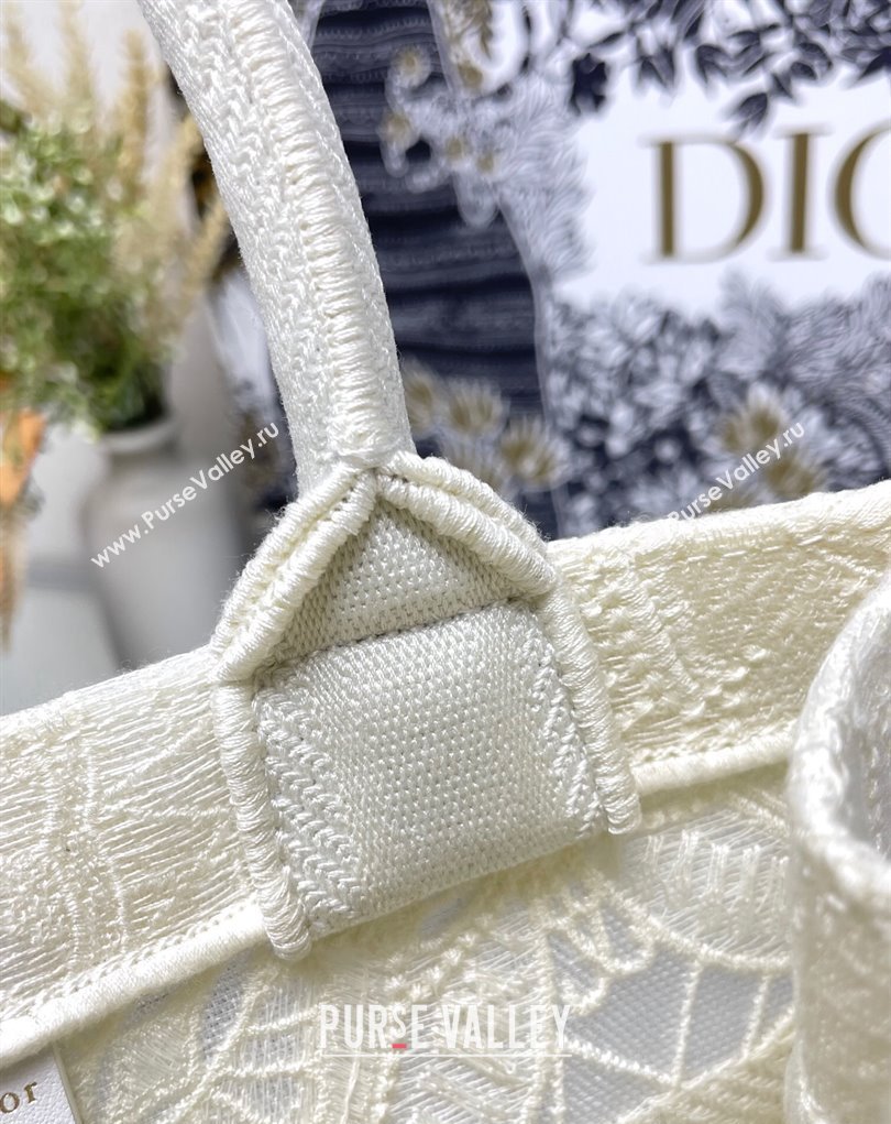 Dior Small Book Tote Bag in White D-Lace Butterfly Embroidery 2024 (ziyin-24022905)